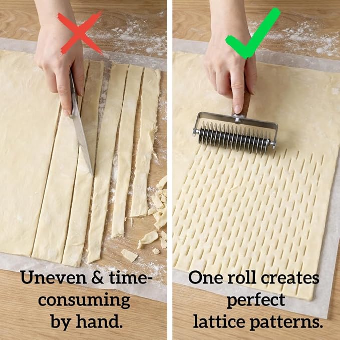 Pastry Lattice Roller Cutter，Stainless Steel Pie Crust Cutter Tool for Pastry Dough, Pizza Bread and Beef Wellington