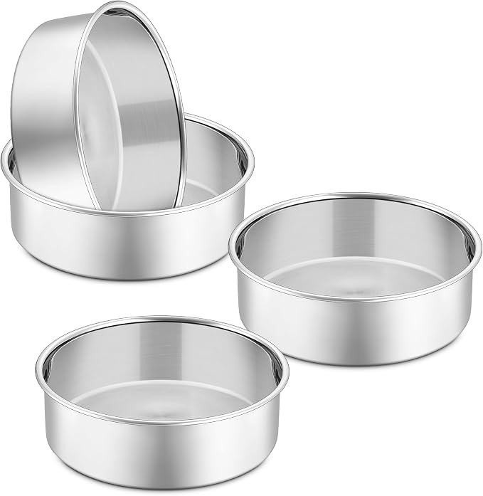 P&P CHEF 5 Inch Cake Pan Set of 4, Stainless Steel Baking Round Cake Pans Tins Bakeware for Birthday Wedding, Leak-proof & Easy Clean, Mirror Finish & Easy Releasing