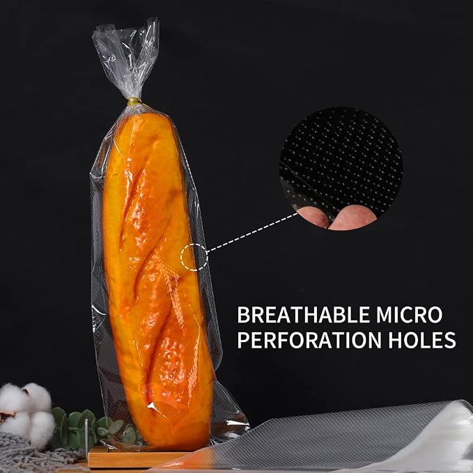 100 Bread Bags with Ties - Vented Micro Perforated Baguettes Bags for Homemade Bread and Bakery Loaf Adjustable Reusable - 6 x 16.5 Inch