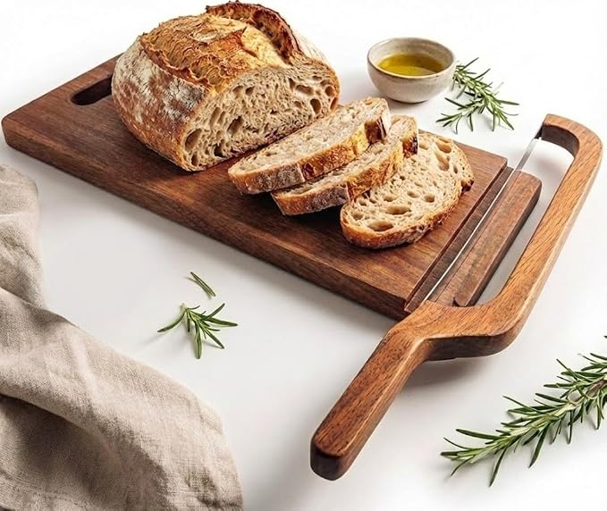 Sourdough Bread Slicer Set – Premium Ebony Cutting Board with Bread Groove, Curved Handle Knife, Magnetic Storage, Adjustable Thickness for Artisan Homemade Loaves