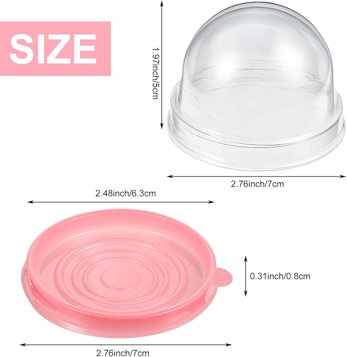 Patelai 50 Pcs Clear Plastic Mini Cupcake Container, Mini Cupcake Box Muffin Dome Muffin Single Container Box for Wedding Birthday Cheese Pastry Dessert Cake (Pink)