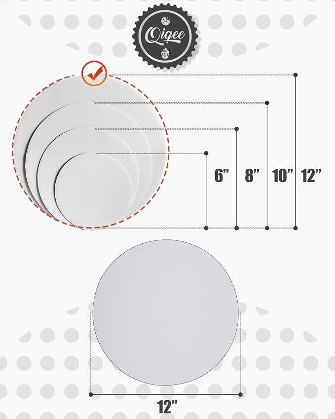 qiqee 70-Packs White Cake Boards Round 12 Inch Circles Rounds Base Food-Grade Cardboard Cake Plate（Thinner But Stronger）