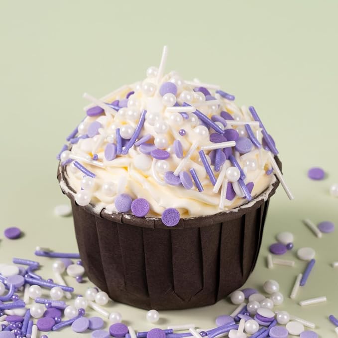 Purple Sprinkles for Cake Decorating Edible Purple Confetti Sprinkles Topper for Cookie Cupcakes, Candy, Cream, Chocolate Cake Decorations - Jimmies, Nonpareils, Sugar Pearl 7ounce