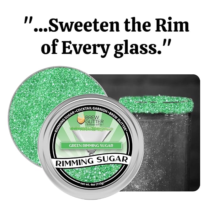 Brew Glitter - Green Rimming Sugar (1LB, 1x Resealable Bag) Cocktail Garnish for Mixed Drinks & Refreshments