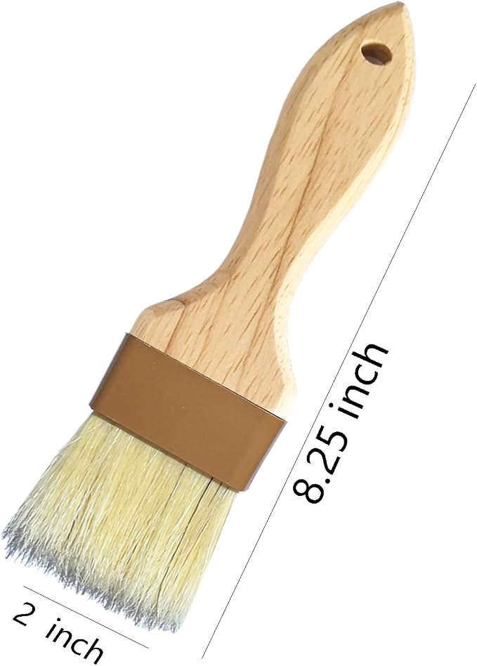 2 Inch Natural Boar Bristle Pastry Basting Brush Set - Wooden Handle Non-Shedding, Food Grade Cooking Brush for Butter, Egg Wash, Oil, Sauce, Baking (2 Pack)