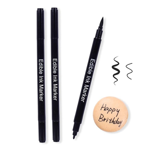 Edible Black Food Coloring Markers Double Tips 3PCS Black Ink Pen Food Grade Gourmet Writer for Decorating Fondant Cakes Cookies Frosting Easter Eggs Thick Fine Tip by Edibleink