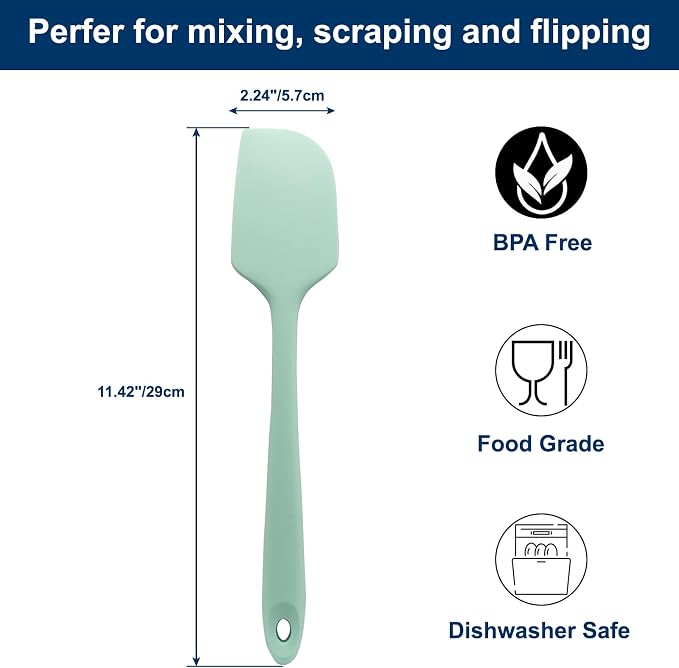 Large Silicone Spatula, 11.4 Inch Rubber Spatula with Nylon Core, Heat Resistant to 446°F, Kitchen Cooking Utensils Baking Bowl Scraper for Mixing & Scraping (Green)