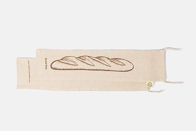 Reusable Linen Baguette Bread Bags - Set of 2 Washable Cloth Bread Bags with Drawstring Closure - Long Size - 29”x7”