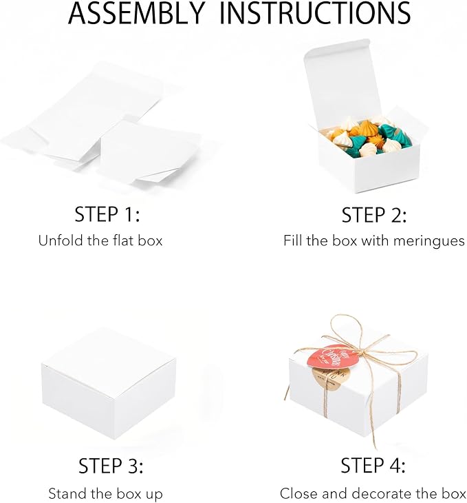 Sunnda 40 Pack 4x4x2 White Small Gift Boxes - Food Grade Cardboard Treat Boxes for Candy, Fudge, Cookies - Small Square Boxes for Ornaments, Jewelry Trinkets, Party Favors, Small Business Packaging