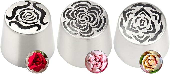 3pack Russian Piping Flower Nozzles Extra Large, Stainless Steel Rose Floral Piping Nozzles for Cake Decorating Icing, Cream Flower Bouquet DIY Cookies, Desserts Baking Tools (XXL,B）