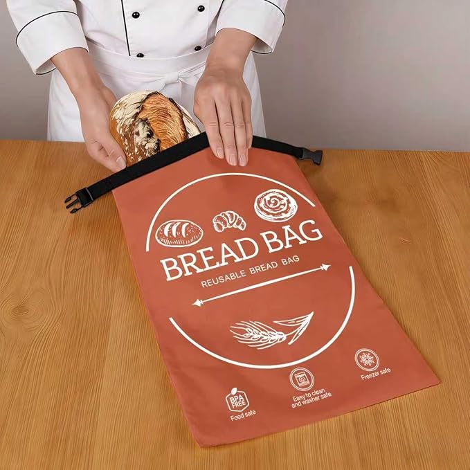 Bread Bags for Homemade, Beeswax Reusable Bread Bag for Sourdough, 1 Pack 17×13 Inches XL-Waxed Food Storage Bag to Keep Sourdough Fresh, Freezer-Safe, Eco-Friendly (Orange)