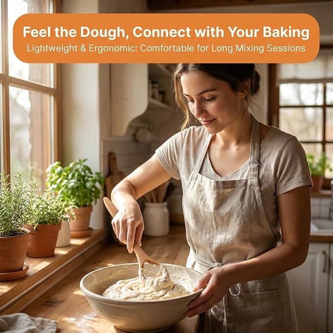 13-Inch Wooden Danish Dough Whisk with 2Pcs Scraper Set, Long Handle for Easy Mixing and Cleaning, Bread Whisking Tool for Baking Sourdough Bread, Pizza, Pastry and Cake Batters