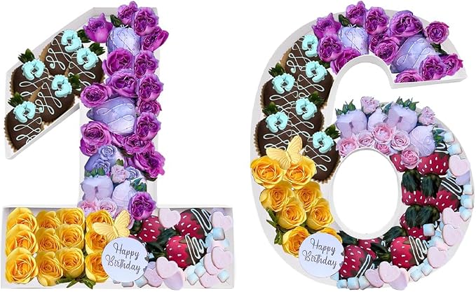12inch Cardboard Number Fillable Food Tray Box for Charcuterie, Cupcake Arrangement, Birthday Anniversary (White, 16)