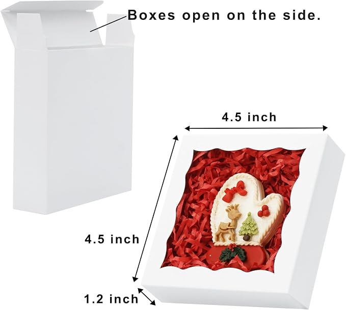 50 Pcs Individual Cookie Boxes 4 1/2" x 4 1/2" x 1 1/5" Small Gift Boxes Single Bakery Box for Christmas Valentine's Mother's Day