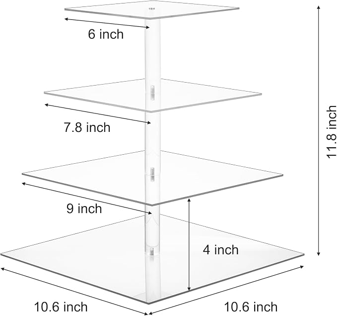 2 Pack 4 Tier Acrylic Cupcake Stand for 50 Cupcakes, Large Square Cupcake Tower, Dessert Cup Cake Tier Stand Holder, Clear Tiered Display Tree for Birthday, Wedding, Party DéCor