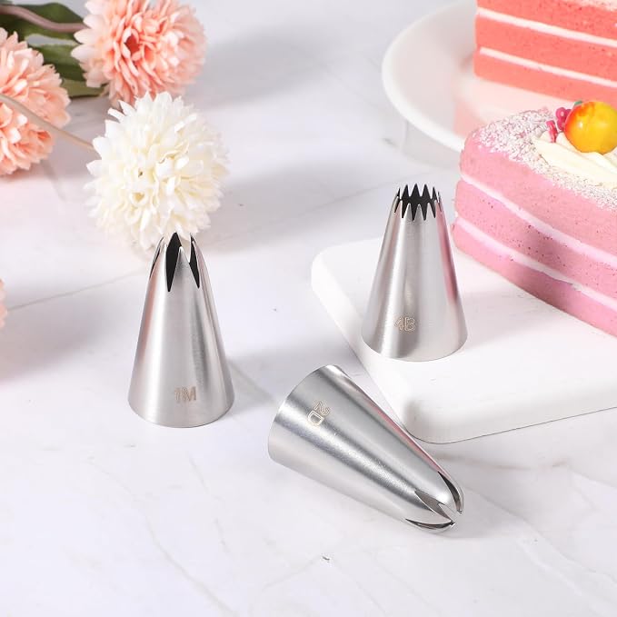 3pcs 1M 2D 4B Cake Piping Tips, Cake Decorating Supplies Piping Tips, Piping Nozzles Decorating Tips, Baking Tools For Buttercream, Icing, Birthday Cake, Cupcake, DIY Art