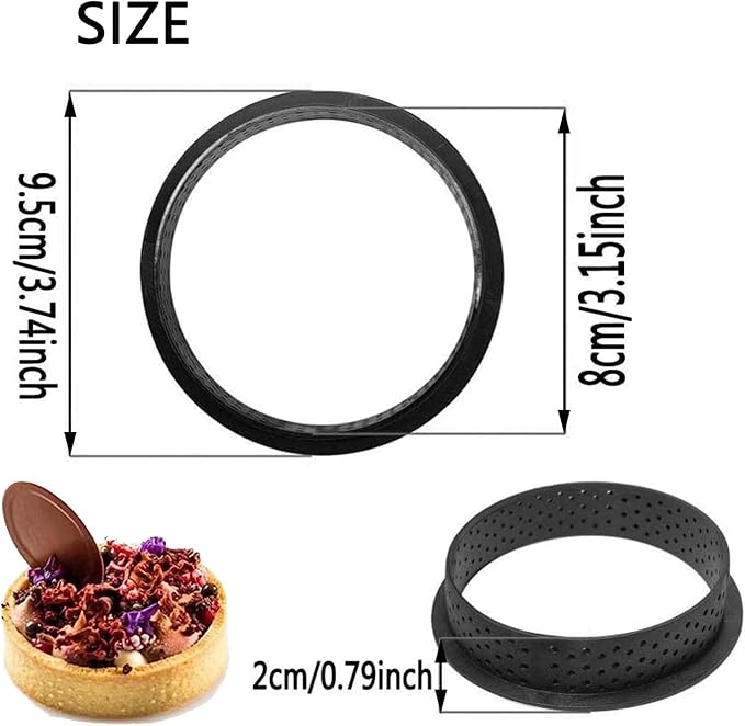 Mini Tart Ring Mold for Baking, Airlxf 8PCS Round Shape Black Cake Mold Mousse Circle Tart Ring Round Cake Molds