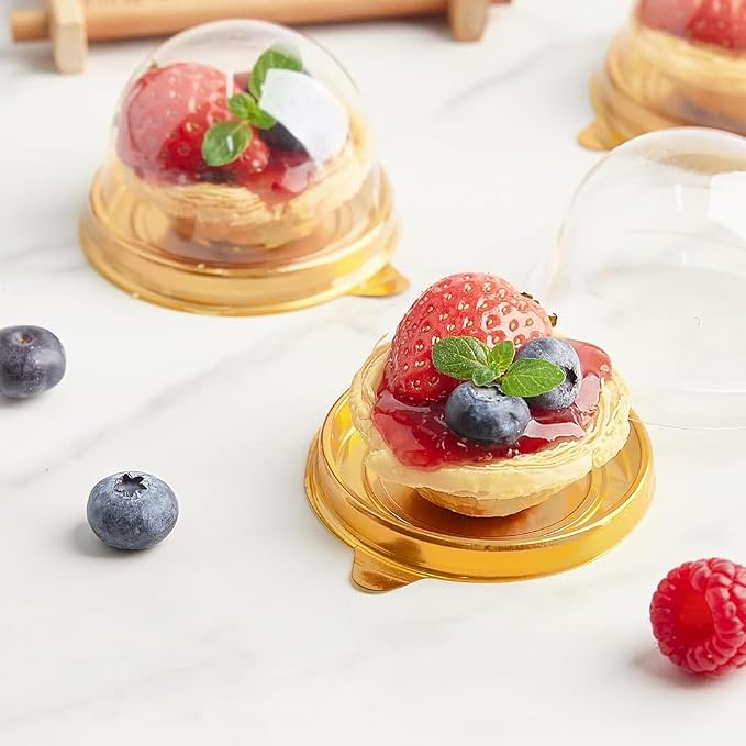 Clear Plastic Cake Boxes, Round Cupcake Holders, Mini Dessert Packaging with Lids for Cupcakes, Macarons, Muffins Baking Gifts (50 Pack)
