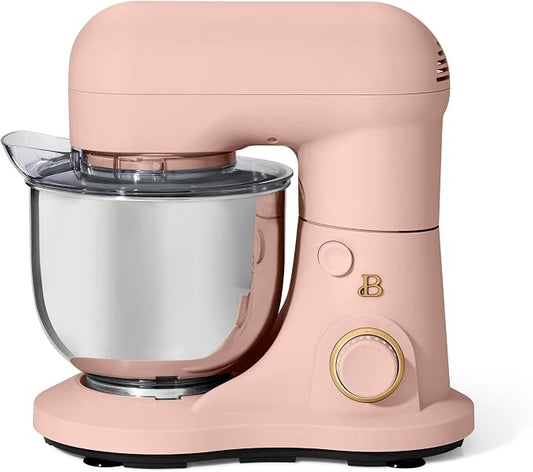 3.5 Qt Stand Mixer, 300W Powerful Motor, Tilt-Head Design with Stainless Steel Bowl, 12 Speeds, Includes Dough Hook Whisk Beater for Baking Mixing (Rose)