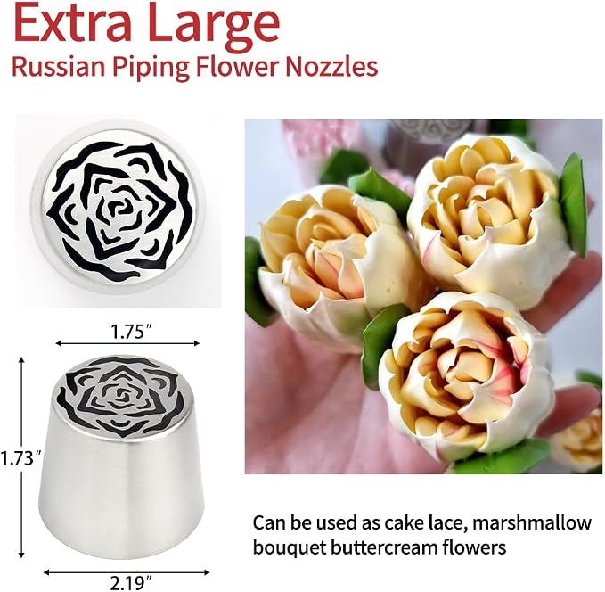 Extra Large Russian Piping Tips - Stainless Steel Flower Nozzles Set for Cake Decorating, Rose & Floral Icing Tips for Cupcakes, Cookies Professional Baking Tools (XXL, Style 58)