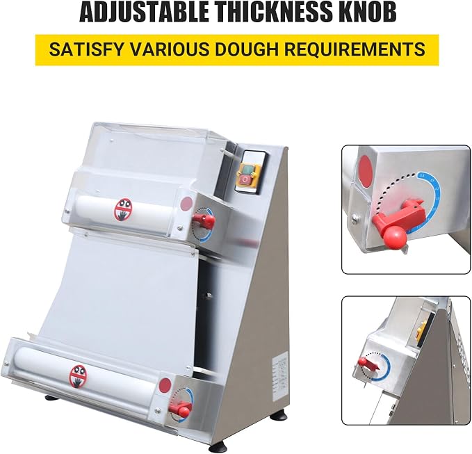 Pizza Dough Roller Sheeter, Max 16" Automatic Commercial Dough Roller Sheeter, 110V 370W Electric Pizza Dough Roller Stainless Steel, Suitable for Noodle Pizza Bread and Pasta Maker Equipment