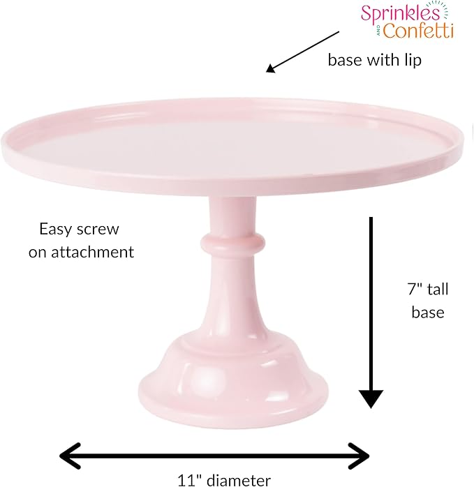 Sprinkles & Confetti 11" Baby Pink Melamine Cake Stand – Reusable Dessert Display for Valentine’s Day, 4th of July, Weddings, Showers & Birthdays