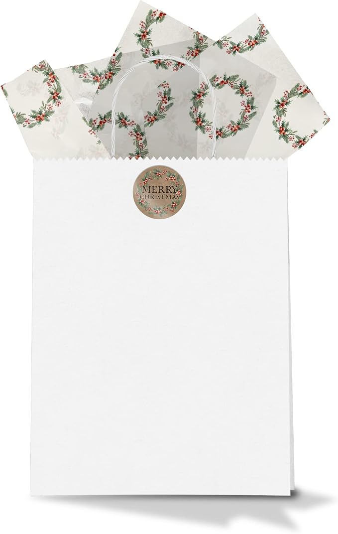 1.5 Inch Round 500 Count Christmas Wreath Perforated Roll Stickers - Thank You Labels for Favors - Packing Thank You Stickers for Small Business Store Owners
