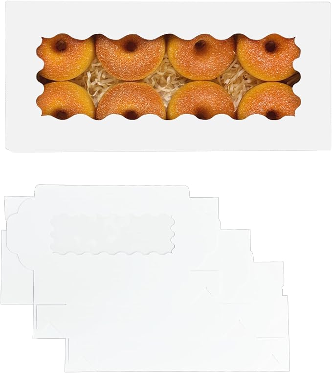 qiqee 12x5.5x2.5 Inch White Cookie Box with Window 15 Packs Two Uses Pastry Biscuit Bakery Box for Packaging
