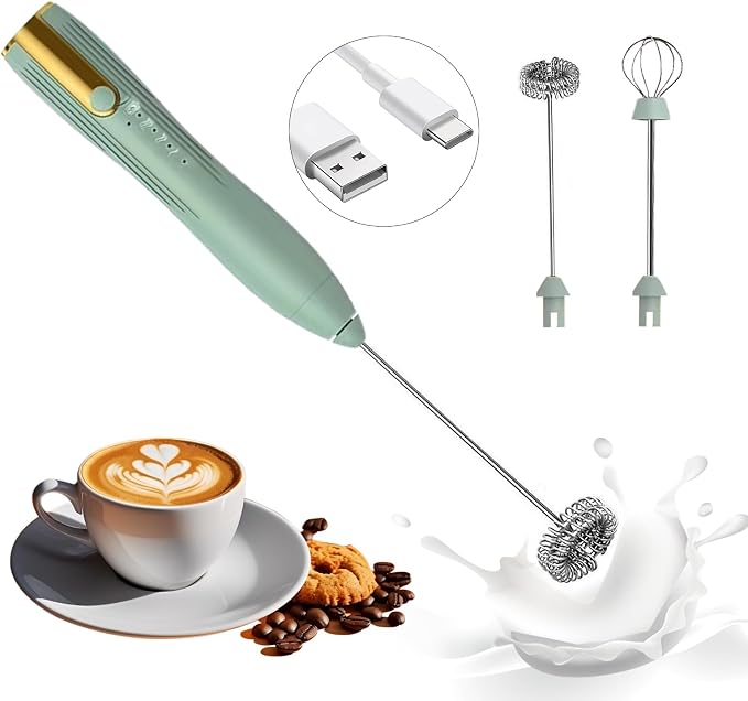 Powerful Handheld Milk Frother, USB Rechargeable Electric Foam Maker for Coffee, Mini Milk Foamer, Stainless Steel Drink Mixer for Lattes, Cappuccino, Frappe, Matcha, Hot Chocolate
