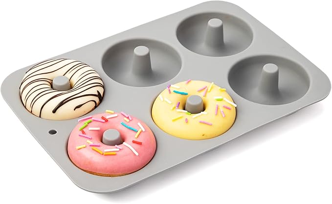Aichoof Non-Stick Silicone Donut Pan for 6 Doughnuts, BPA-Free, 2-Pack Grey | Food Grade LFGB Silicone Bagels Baking Mold, Dishwasher Safe, Heat Resistant and Microwave Safe