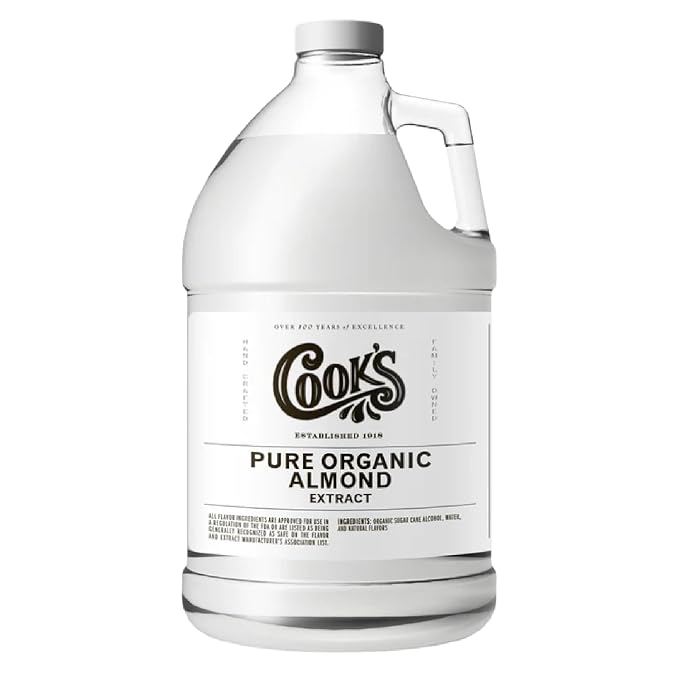 Cook's, Organic Pure Almond Extract, for Cookies, Cakes, Pastries, Allergen Free, 128 Ounces (1 Gallon)