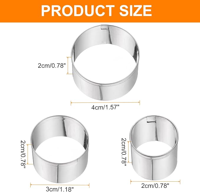 HARFINGTON 3Pcs Circle Round Cookie Cutters Set Assorted Sizes Stainless Steel Geometric Holiday Cookie Cutters Biscuit Mould for Pastry Fondant Cake Cookie