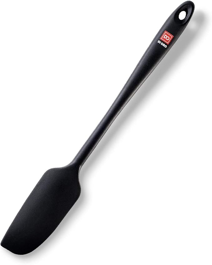 DI ORO Jar Spatula Silicone - Jar Scraper Long Handle for Cooking & Baking - Heat-Resistant Silicone Kitchen Spatula for Cake & Spreading - Nonstick Cookware Safe Utensil - Dishwasher Safe (Black)