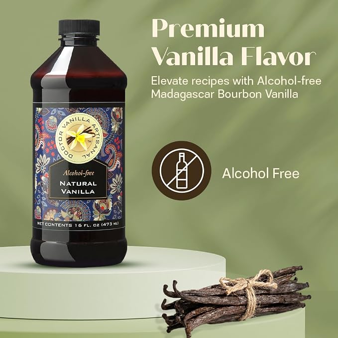 Natural Vanilla Alcohol‑Free Flavor, 16 fl oz - Madagascar Bourbon vanilla, 100% natural, sugar‑free, GMO‑free, gluten‑free, vegan, paleo, keto, kosher, and halal