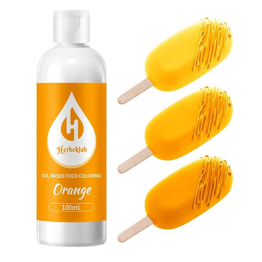 Orange Oil Based Food Coloring for Chocolate – Herbeklab 100ml Professional Concentrated Oil Food Dye for Candy Melts, Chocolate, Cake Pops, Strawberries & Baking