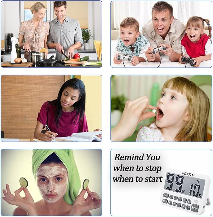 Digital Kitchen Timer, Large Display Countdown/Up Timer with Digits Directly Input, Fast Setting, Loud Alarm, ON/Off, Magnetic Back Stand for Cooking, Baking, Study