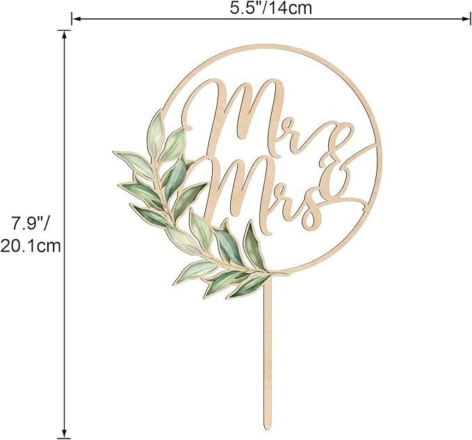 Mr & Mrs Cake Topper Greeny Wedding Cake Topper in Wood (Design 02)