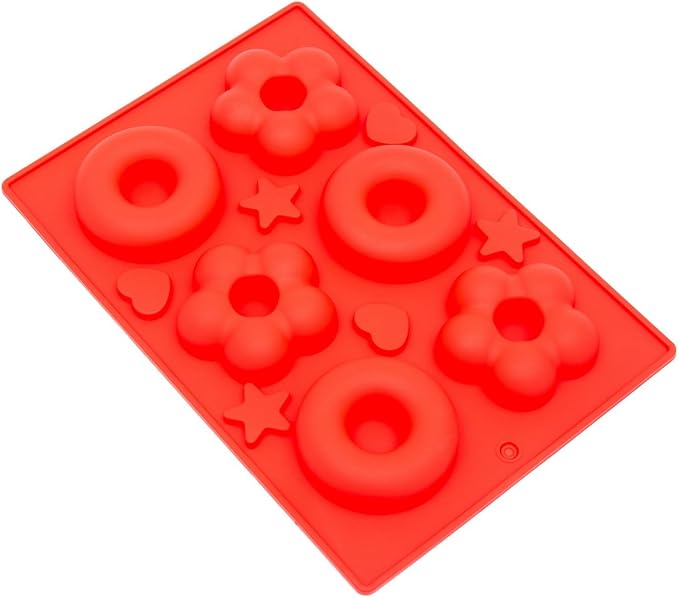 Soft Silicone Ice Cube Tray Ice Maker Mold Donuts Mold Cake Mold Chocolate Mold (Red)