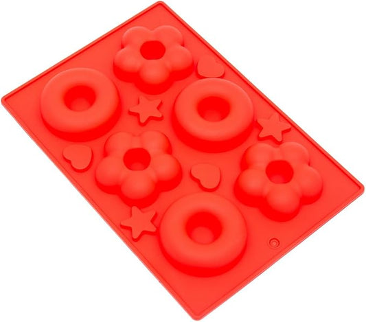 Soft Silicone Ice Cube Tray Ice Maker Mold Donuts Mold Cake Mold Chocolate Mold (Red)