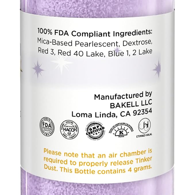 Bakell - Lilac Purple Tinker Dust (4g, 1x Mini Spray Pump) Edible Glitter for Food, Desserts, and Baked goods!
