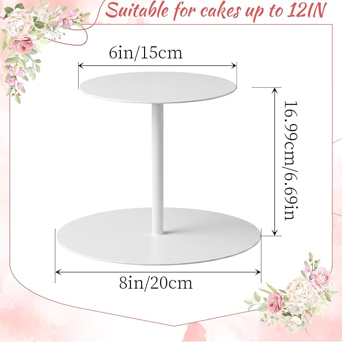 LemonRoad 6''+8'' White Floating Cake Stand 2 Tier Metal Wedding Cake Stand Spacer Separator Round Decorative Dessert Display Riser Pastry Holder for Birthday Anniversary Party Centerpiece (Modern)