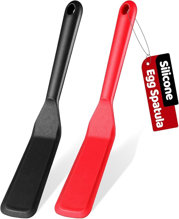 Eggssentials Pack of 2, Egg Spatula - Non-Stick, High Heat Resistant Kitchen Tools for Panckes, Eggs, Baking, Cooking, and Mixing - Red & Black