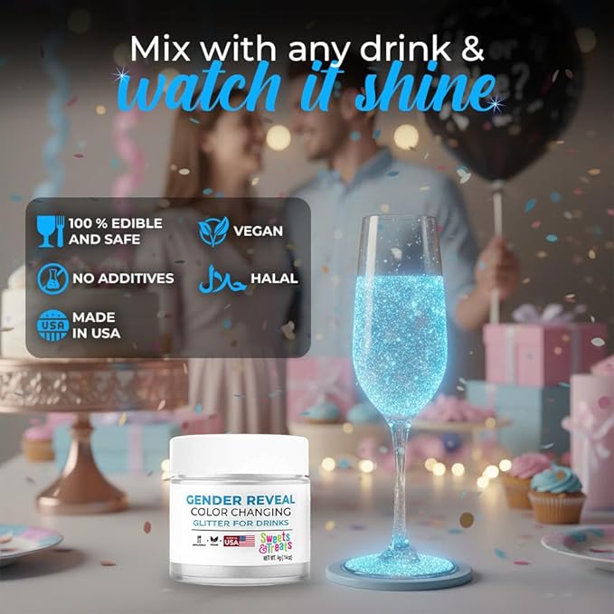 Boy Gender Reveal Decorations Edible Glitter for Drinks, Magical Gender Reveal Popper Ideas, Surprise Its a Baby Boy Gender Reveal Sprinkles as Drink Glitter or Brew Glitter, Baby Reveal - Blue Edible Glitter