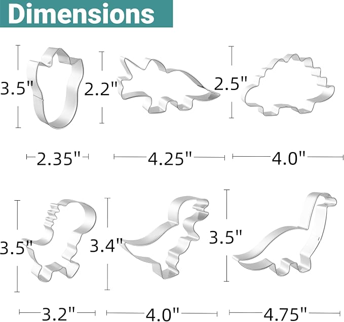 JOB JOL Dinosaur Cookie Cutters 6 PCS, T-Rex, Brontosaurus, Dino Footprint, for Kids Birthday Party