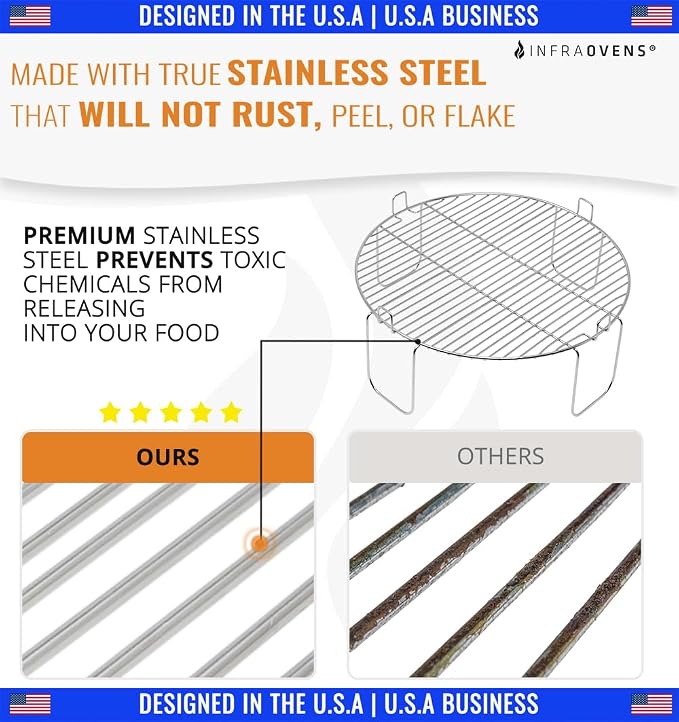 4 inch Stainless Steel Grill Rack Compatible with NuWave® Oven Pro, Primo, NutriChef, Black Decker | Reversible Grate Accessory for Cooking, Baking, Cooling in Infrared Kitchen Convection Toaster Oven
