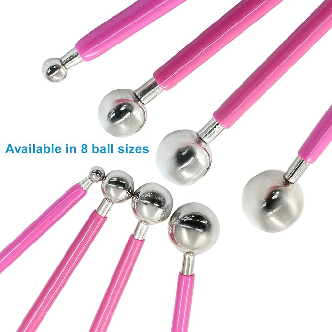 4Pcs Metal ball Fondant Tool Stainless Steel Modelling Ball Tools Set DIY Cake Decorating Tool for Sculpting and Shaping (Red)