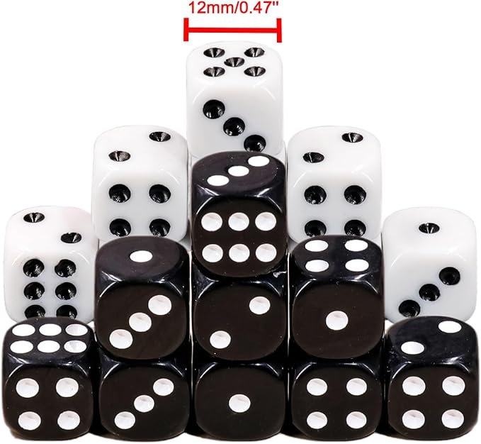 36 of Pack 12MM 6 Sided MINI Dice Set,Solid White and Solid Black Game Dice Set, 6 Sided Standard Colored Dices for Tenzi, Bunco,with Portable Plastic Box(White+Black)