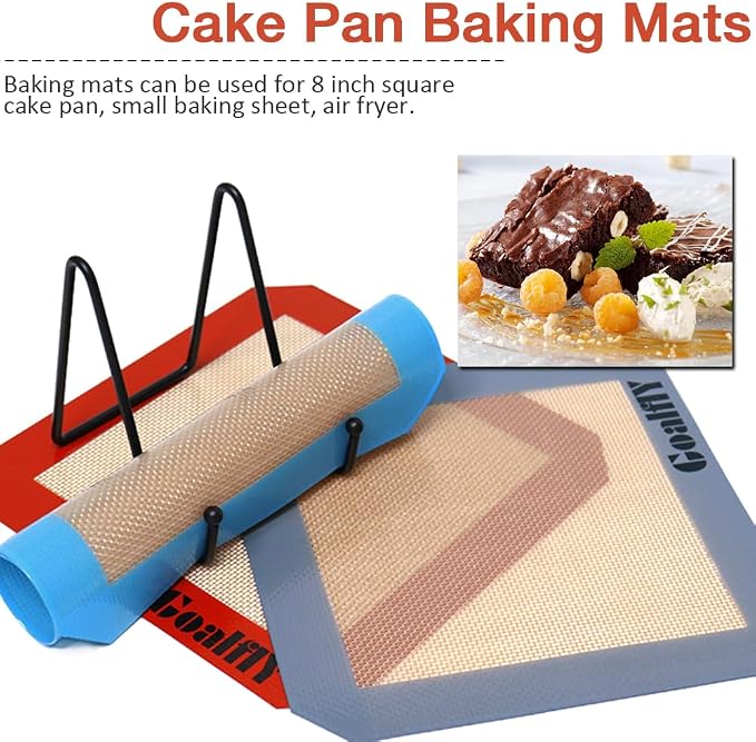 8 Inch Square Silicone Baking Mat, Set of 3 Silicone Cooking Mat for 8 Inch Cake Pan, Nonstick Silicone Mat for Baking, Silicone Mat for Baking Sheet (Red, Blue, Grey)