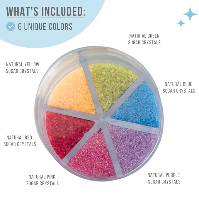 Sweets Indeed Dye Free Rainbow Decorating Sugar 6 Cell Jar – No Artificial Dyes Colored Sugar Crystals for Baking & Decorating Cupcakes, Cookies, Cakes & Desserts – 2.75 ounces