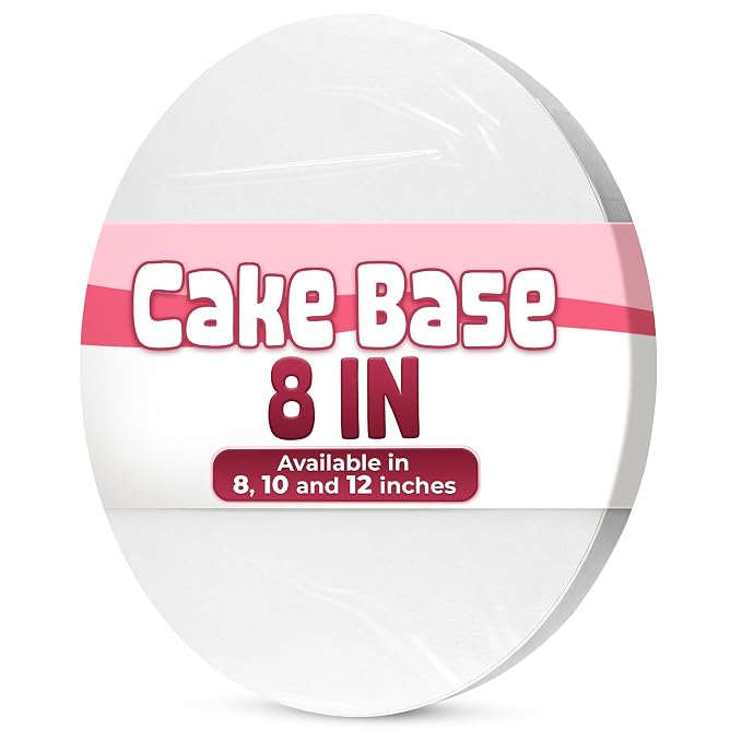 White 8 Inch Cake Drum for Heavy Cakes - Thick 1/2" Cardboard 8 Inch Cake Board with Bend-Proof Smooth Surface, Grease and Water-Resistant - Suitable for Presenting Desserts and Cakes Up to 6 Inches